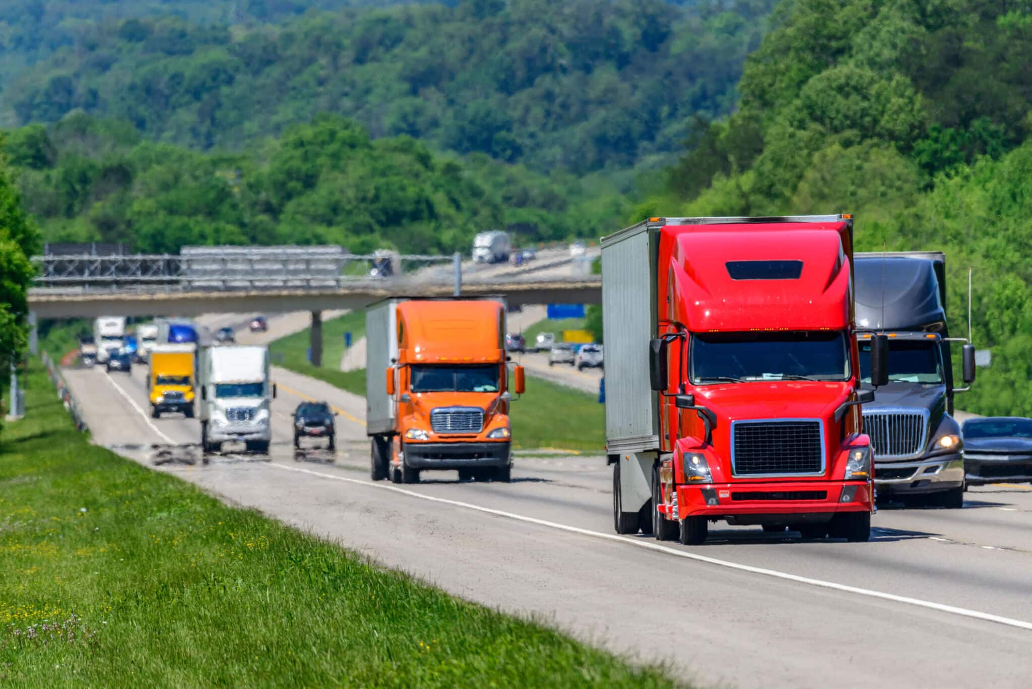 Fleet of trucks on the highway