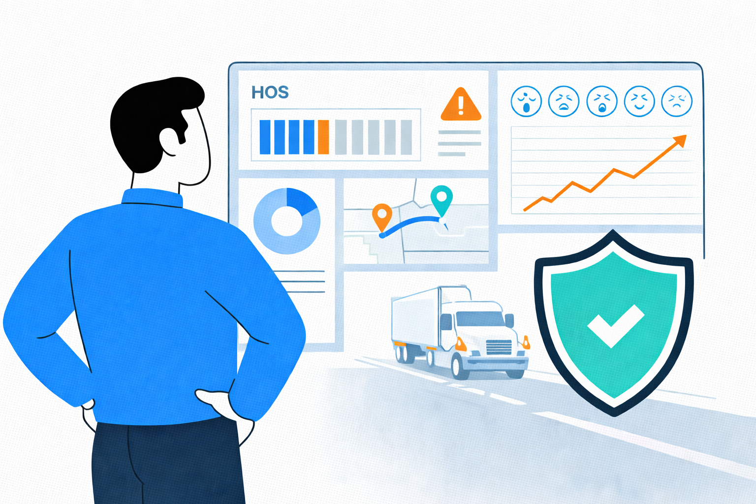 Fleet manager using HOS data analytics dashboard to prevent violations and improve safety