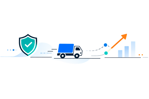 Hours of Service compliance graphic with safety shield and fleet performance trend
