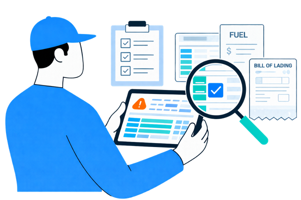 Supervisor reviewing electronic driver logs and supporting documents for HOS accuracy