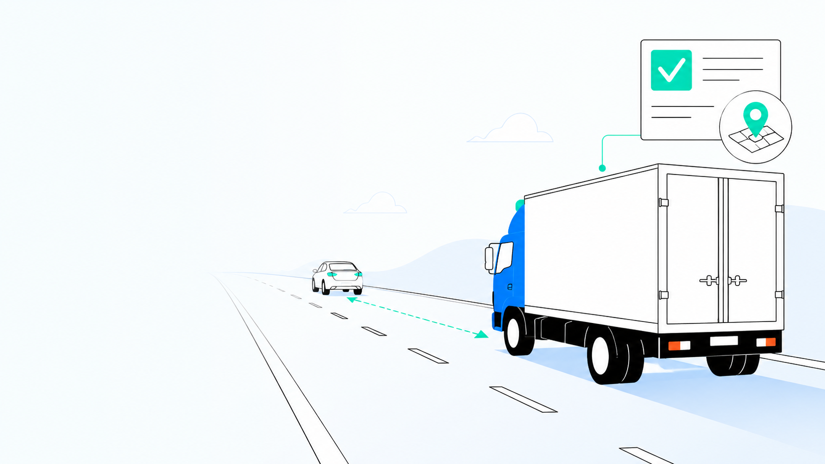 Commercial vehicle maintaining a safe following distance on a highway